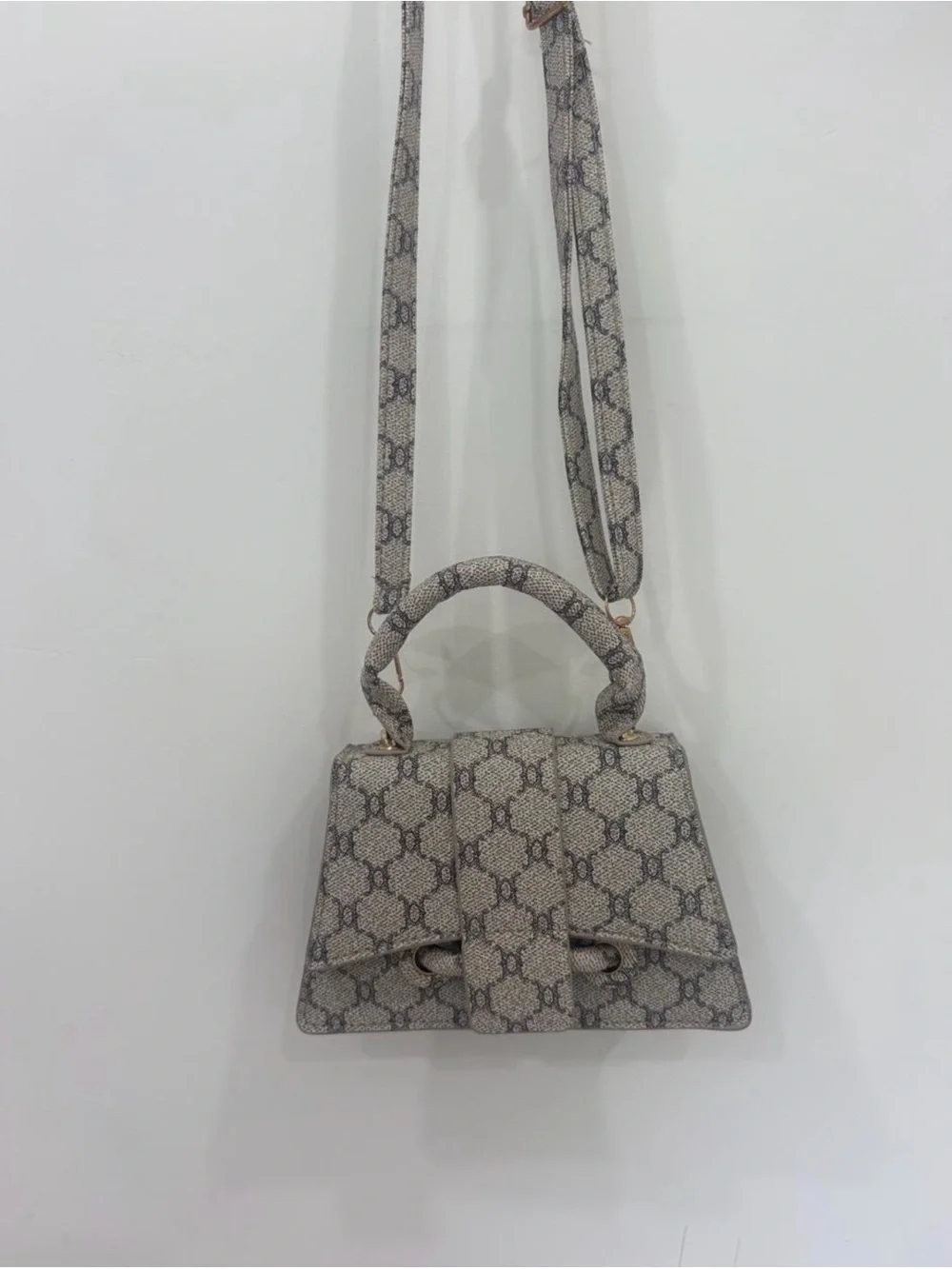 Structured Top-Handle Crossbody Bag in Neutral Monogram